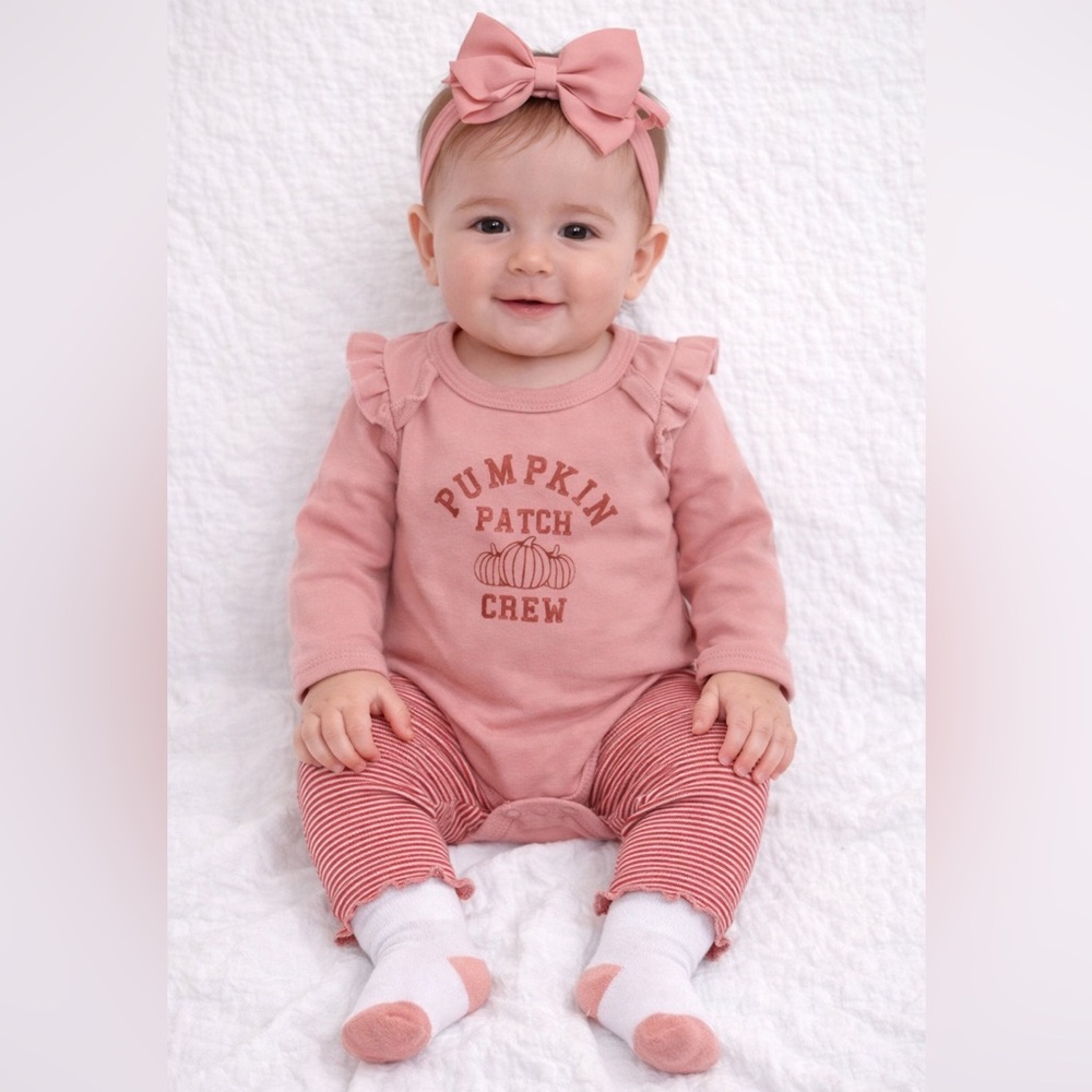 New! Pumpkin Patch Crew Baby 4 piece  Outfit Set - Pink